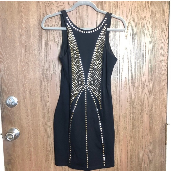 Bebe XSmall Black Studded Low Back Bodycon Mini Dress - Picture 2 of 5
